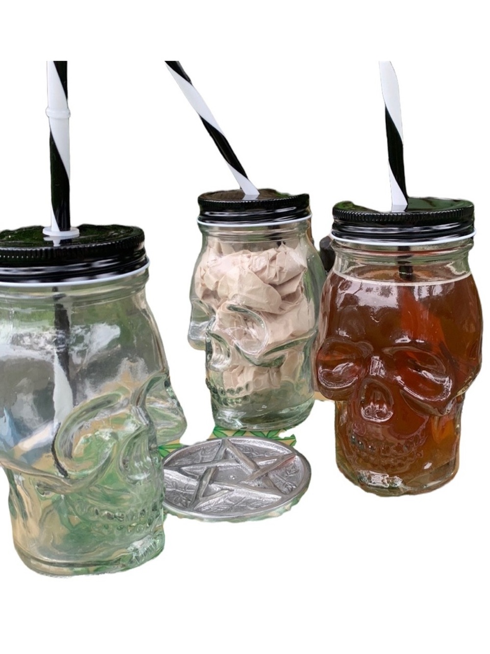 SALE!! Skull mason jars glass set of 3.